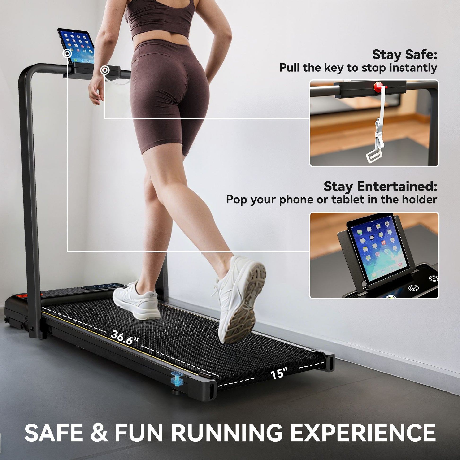 Soozier Foldable Under-Desk Walking Pad Treadmill with Incline and Remote - product view 8