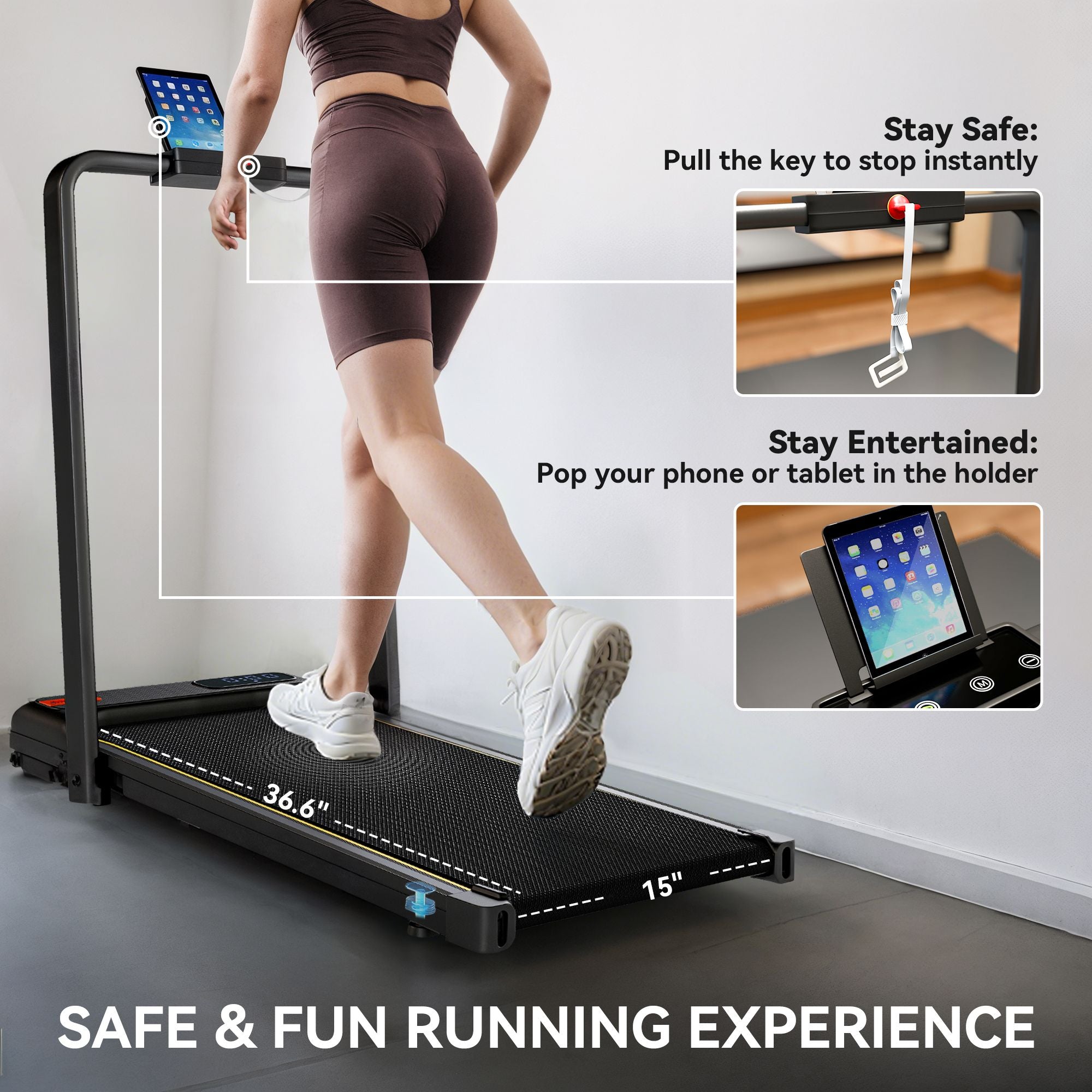 Soozier Foldable Under-Desk Walking Pad Treadmill with Incline and Remote - product view 8