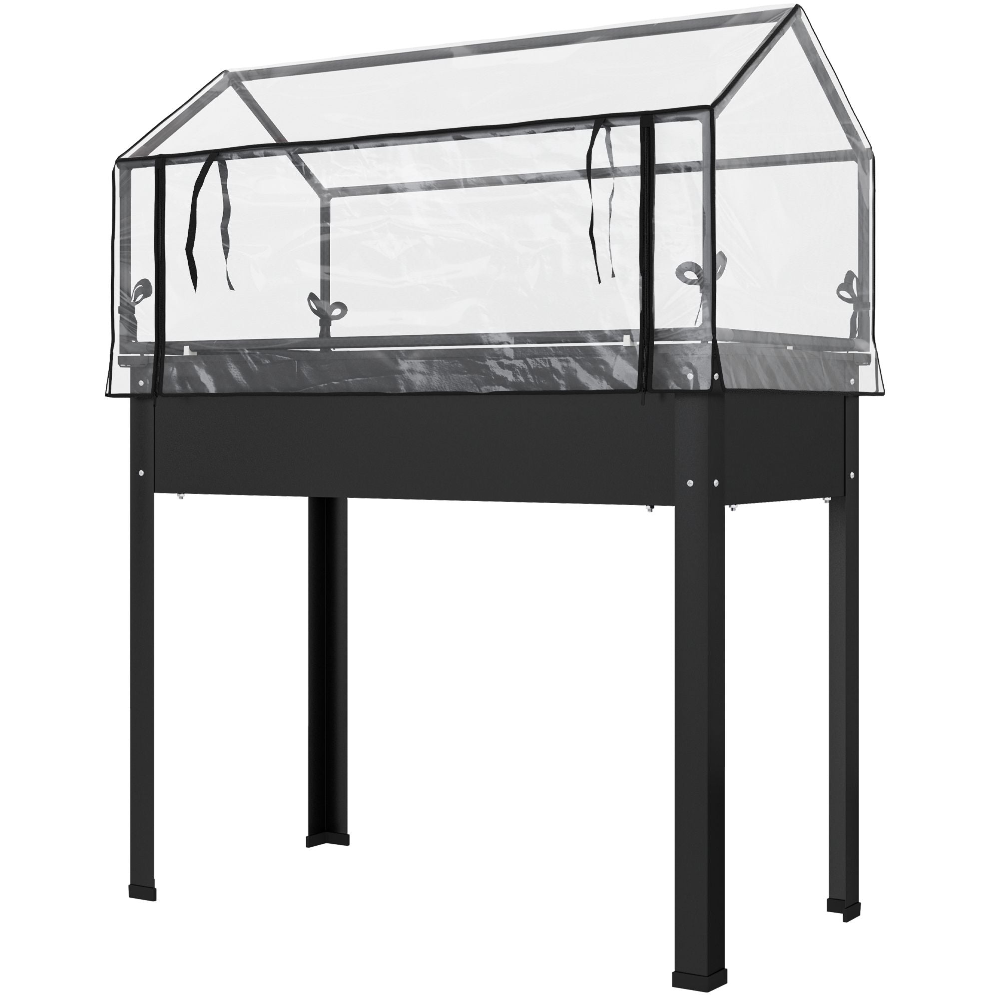Outsunny Elevated Raised Garden Bed with Greenhouse Cover, Black
