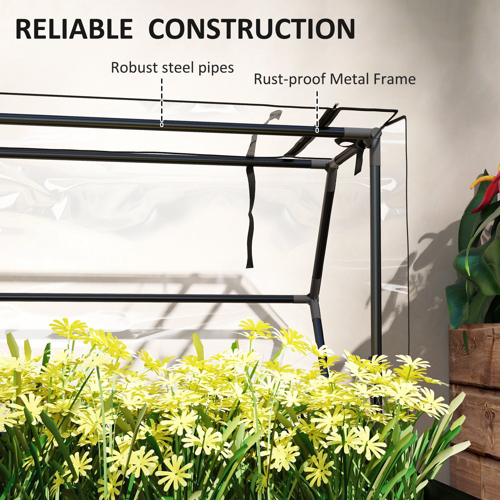 Outsunny Elevated Raised Garden Bed with Greenhouse Cover, Black