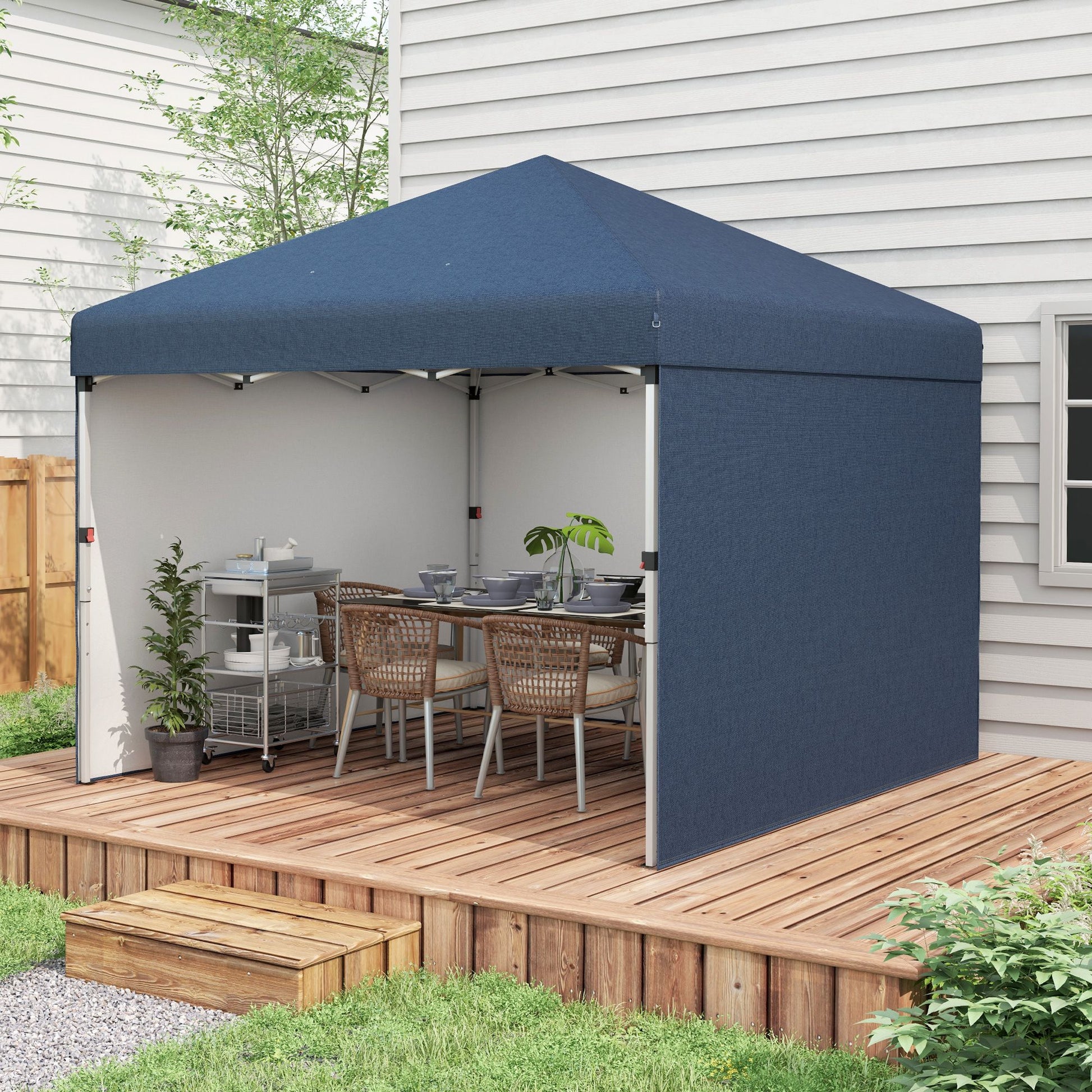 Outsunny 10 x 10 ft Pop-Up Canopy with Sidewalls and Weight Bags, Dark Blue