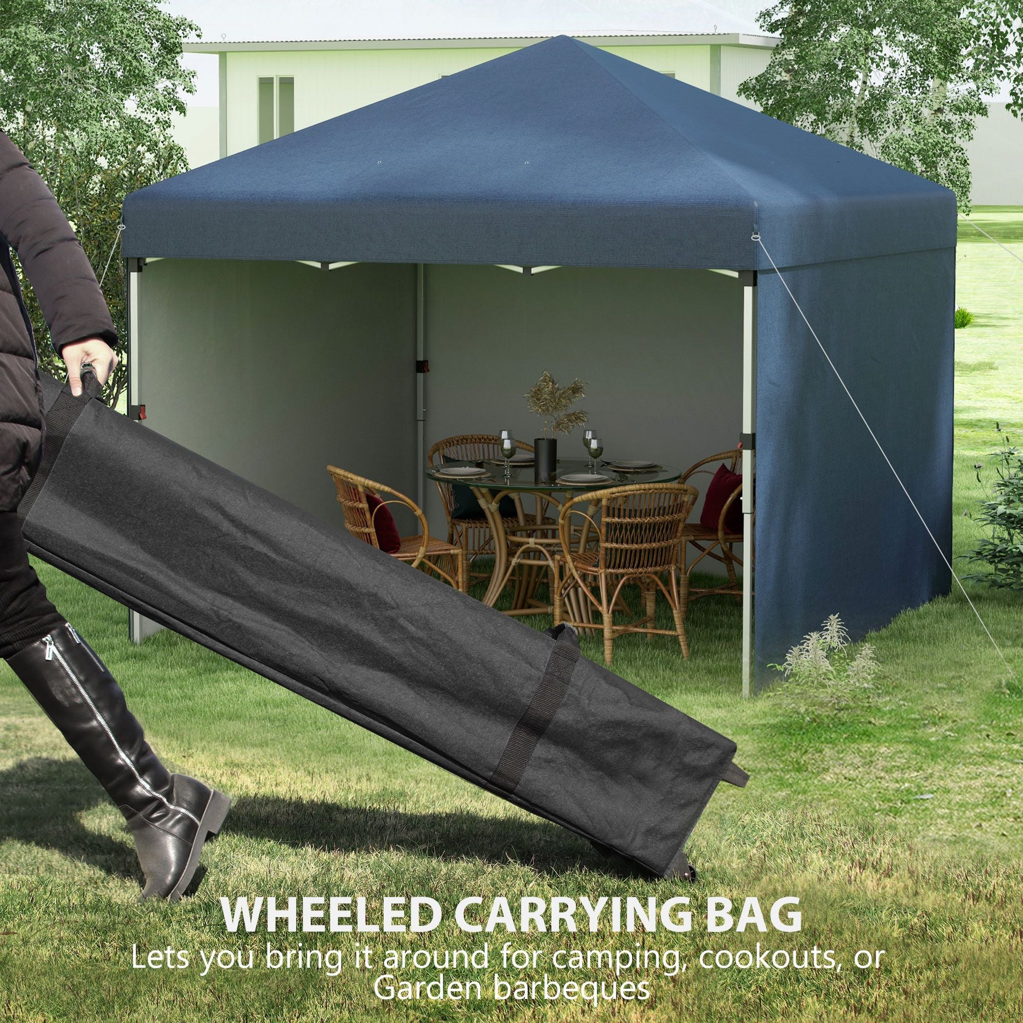 Outsunny 10 x 10 ft Pop-Up Canopy with Sidewalls and Weight Bags, Dark Blue