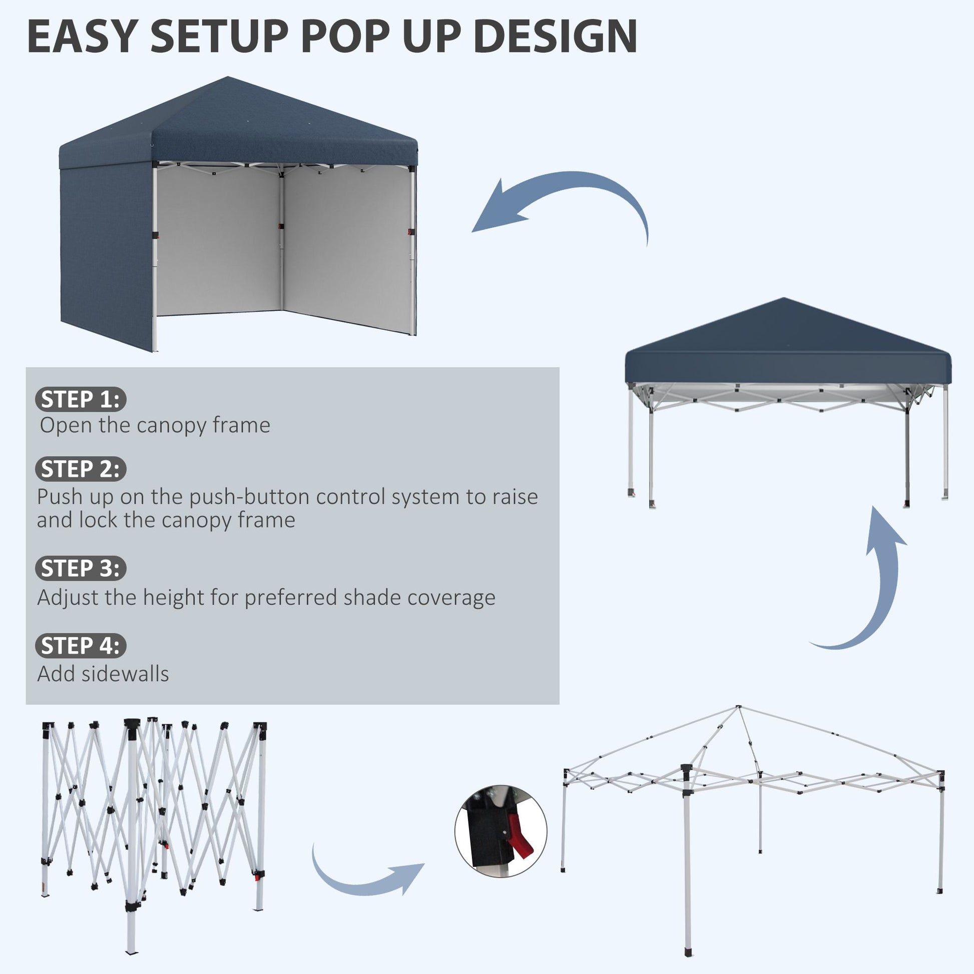 Outsunny 10 x 10 ft Pop-Up Canopy with Sidewalls and Weight Bags, Dark Blue