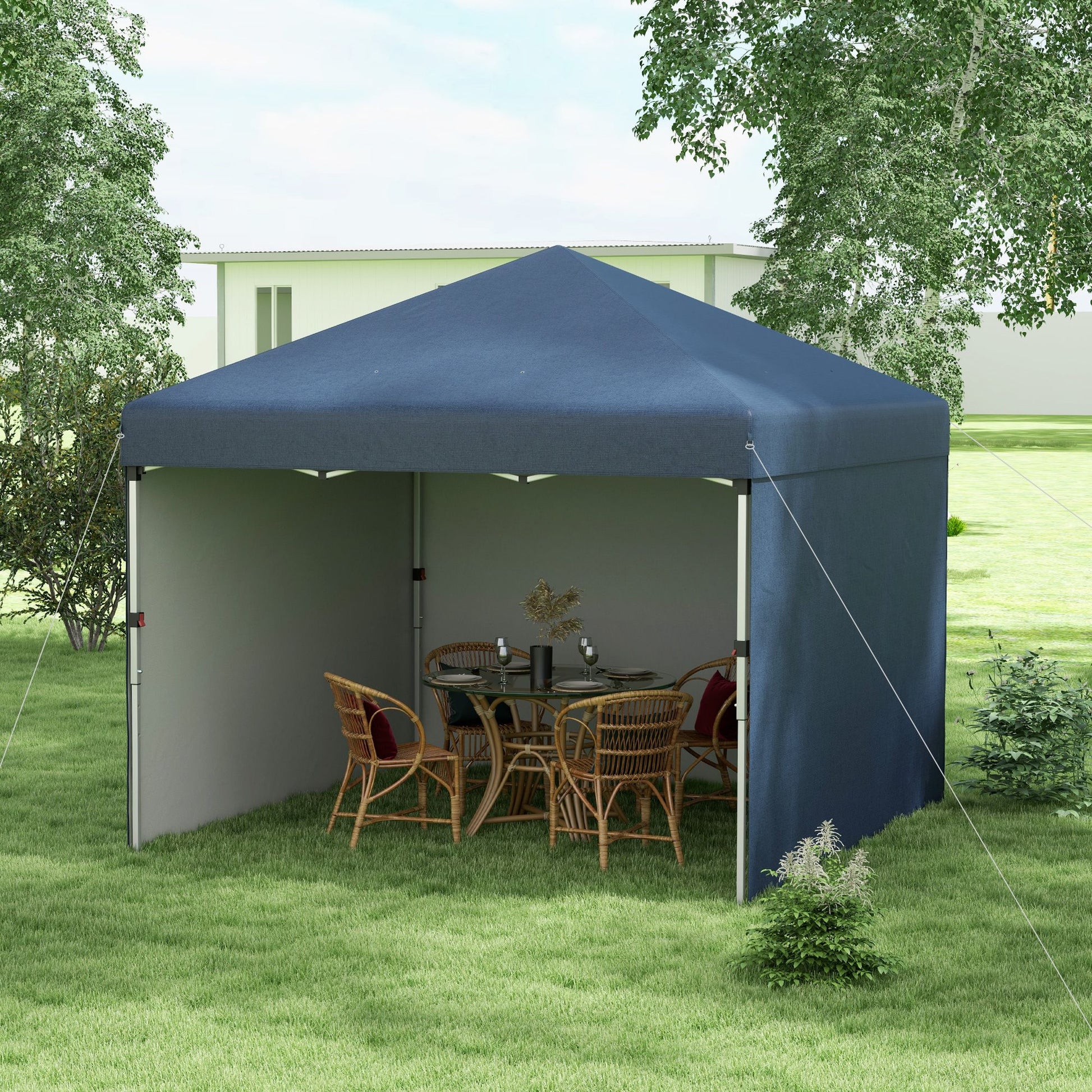 Outsunny 10 x 10 ft Pop-Up Canopy with Sidewalls and Weight Bags, Dark Blue