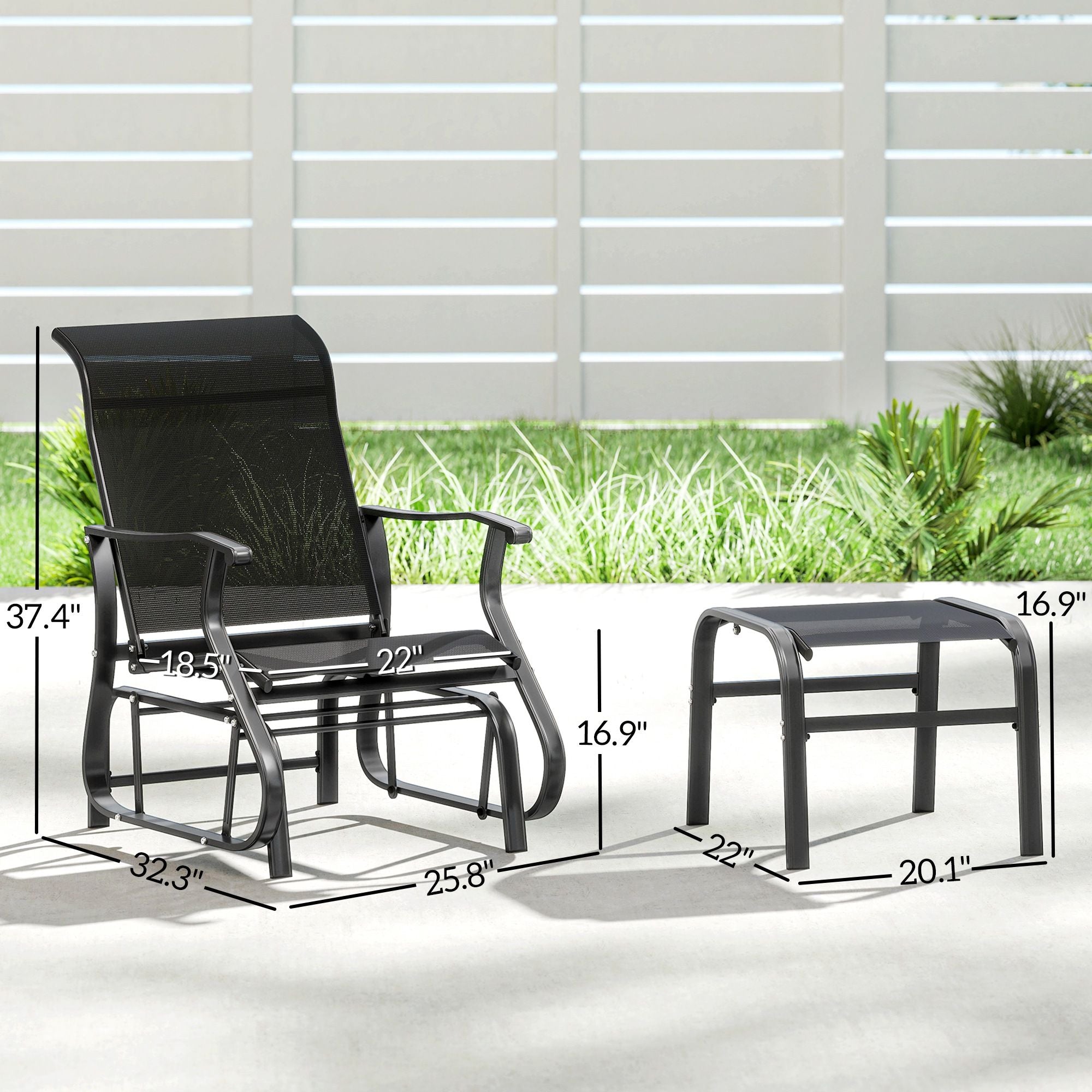 Outsunny Outdoor Glider Chair with Ottoman, Black