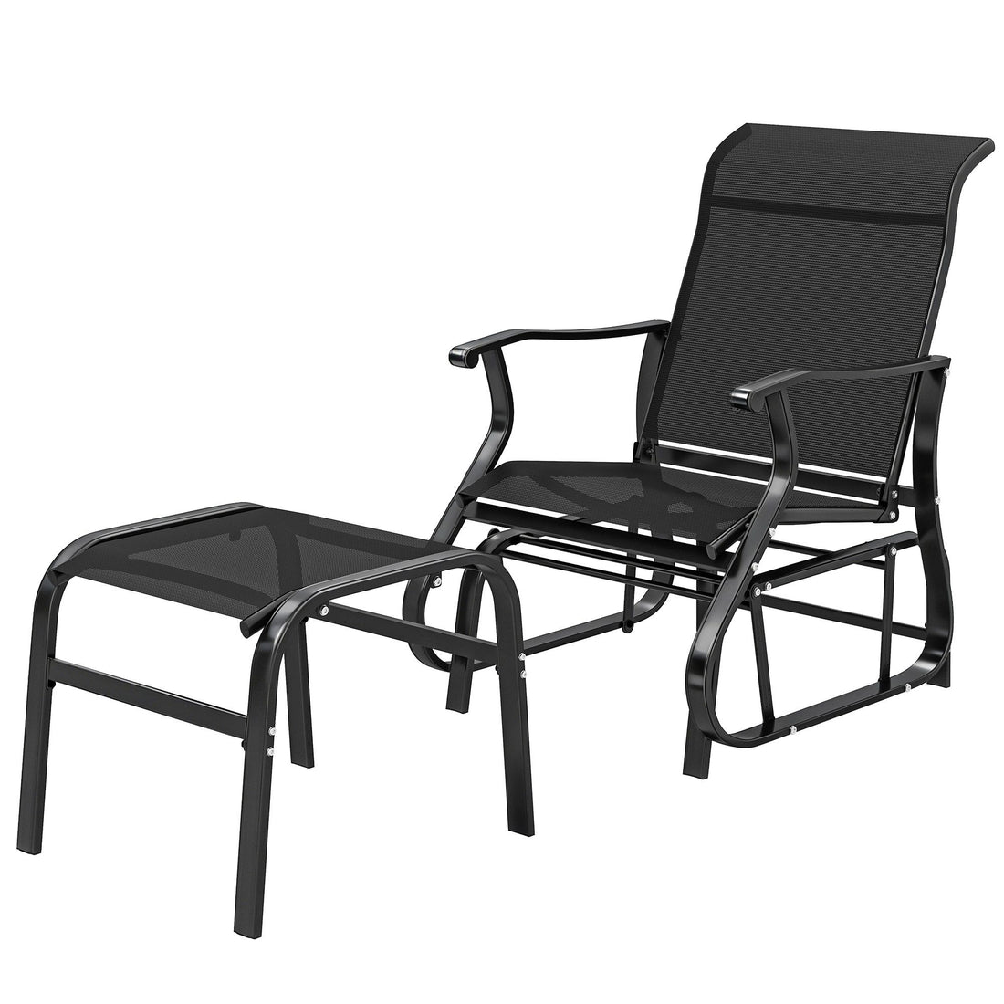 Outsunny Outdoor Glider Chair with Ottoman, Black