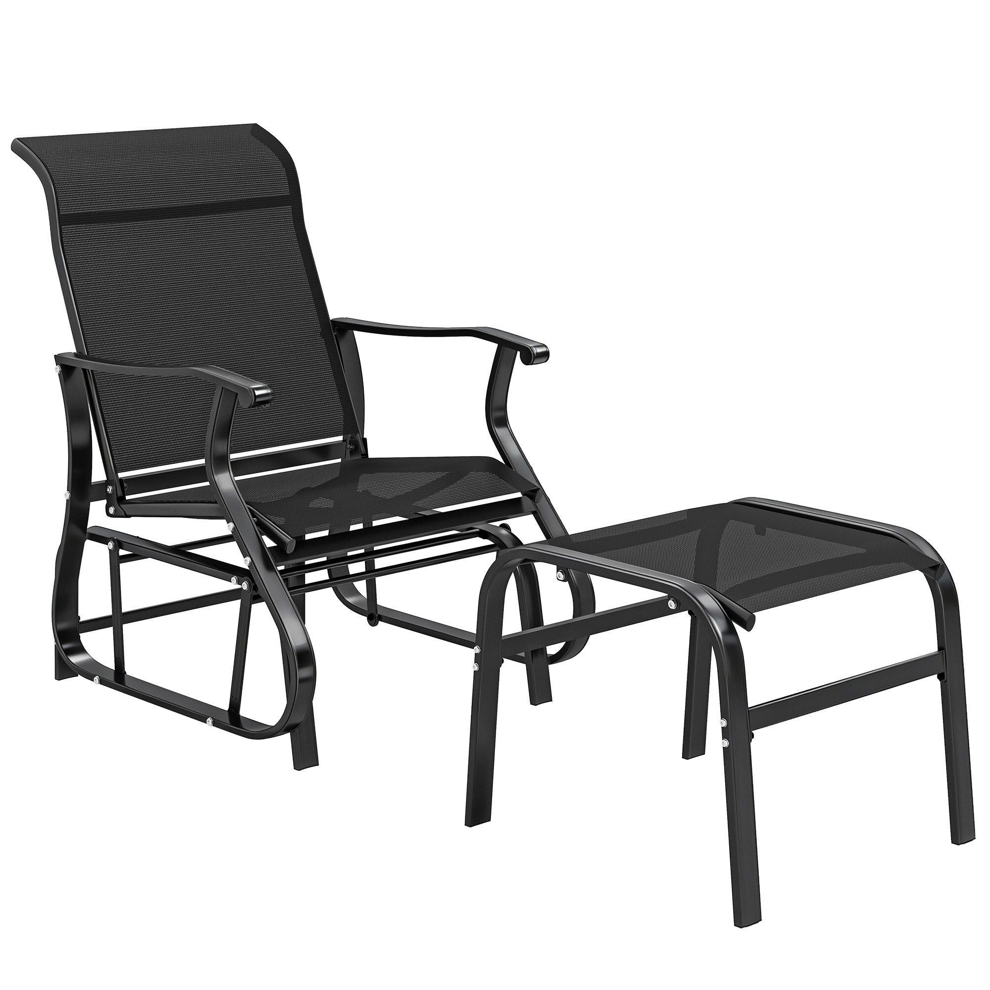 Outsunny Outdoor Glider Chair with Ottoman, Black