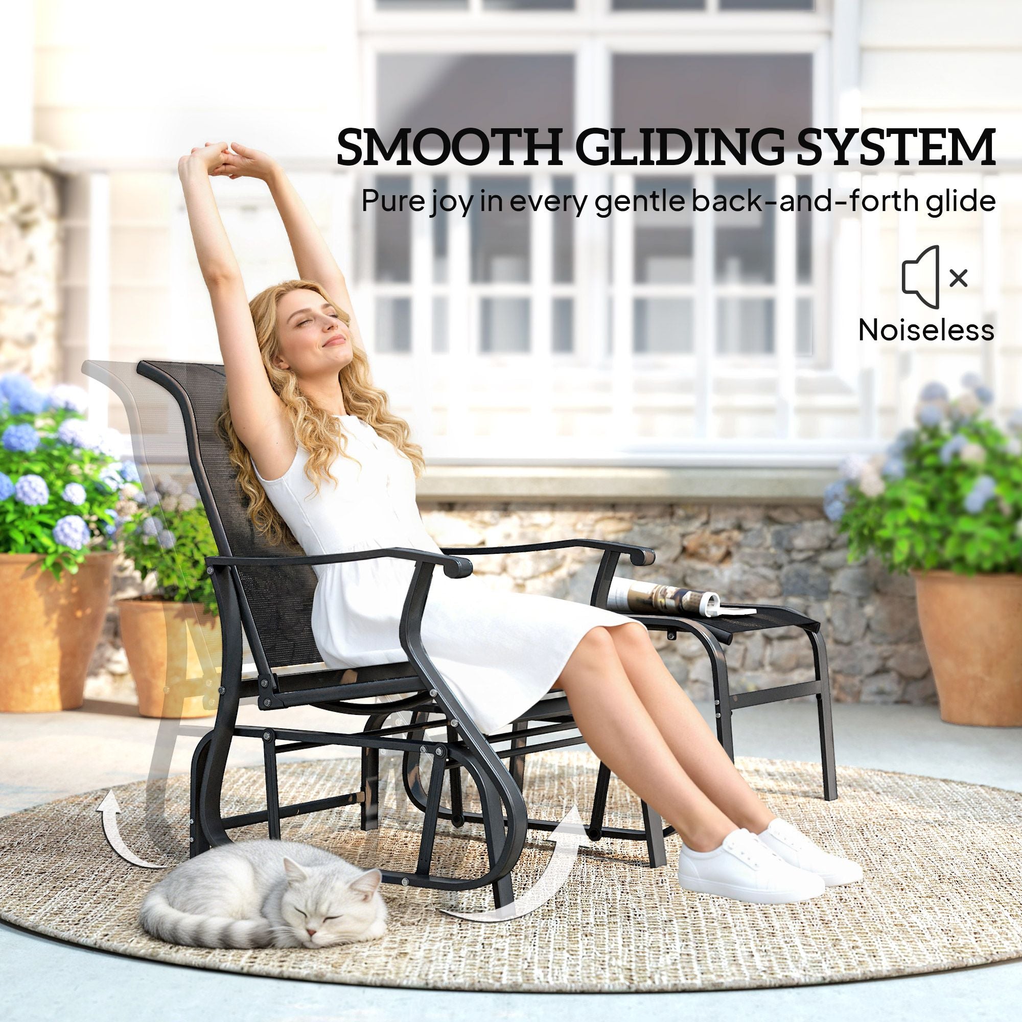 Outsunny Outdoor Glider Chair with Ottoman, Black