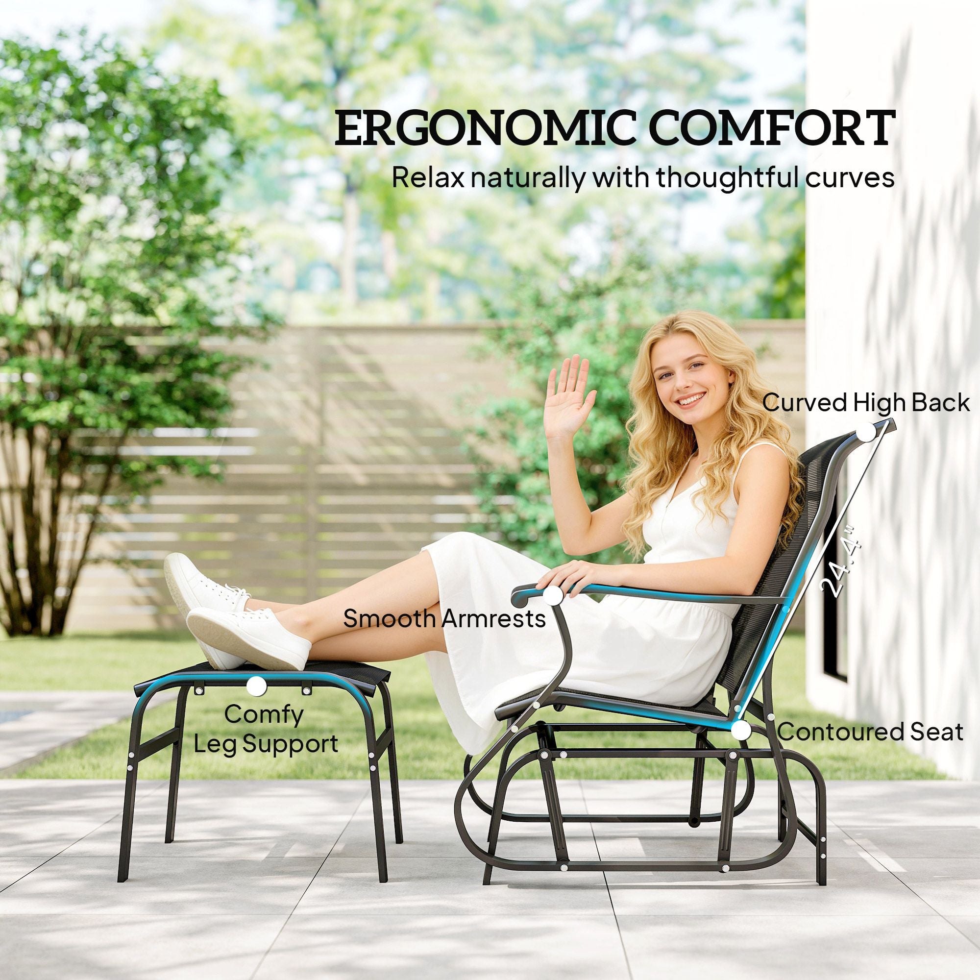 Outsunny Outdoor Glider Chair with Ottoman, Black