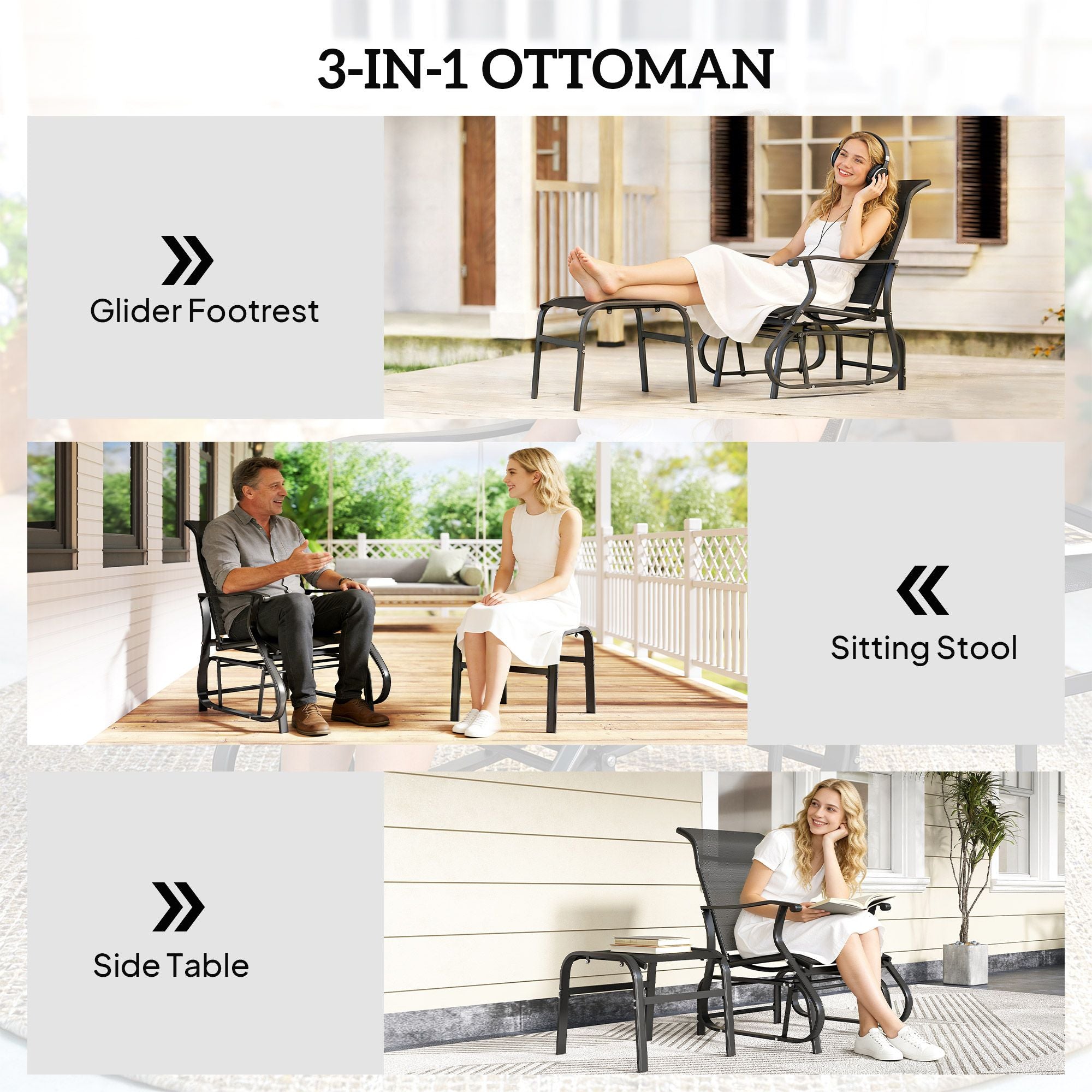 Outsunny Outdoor Glider Chair with Ottoman, Black