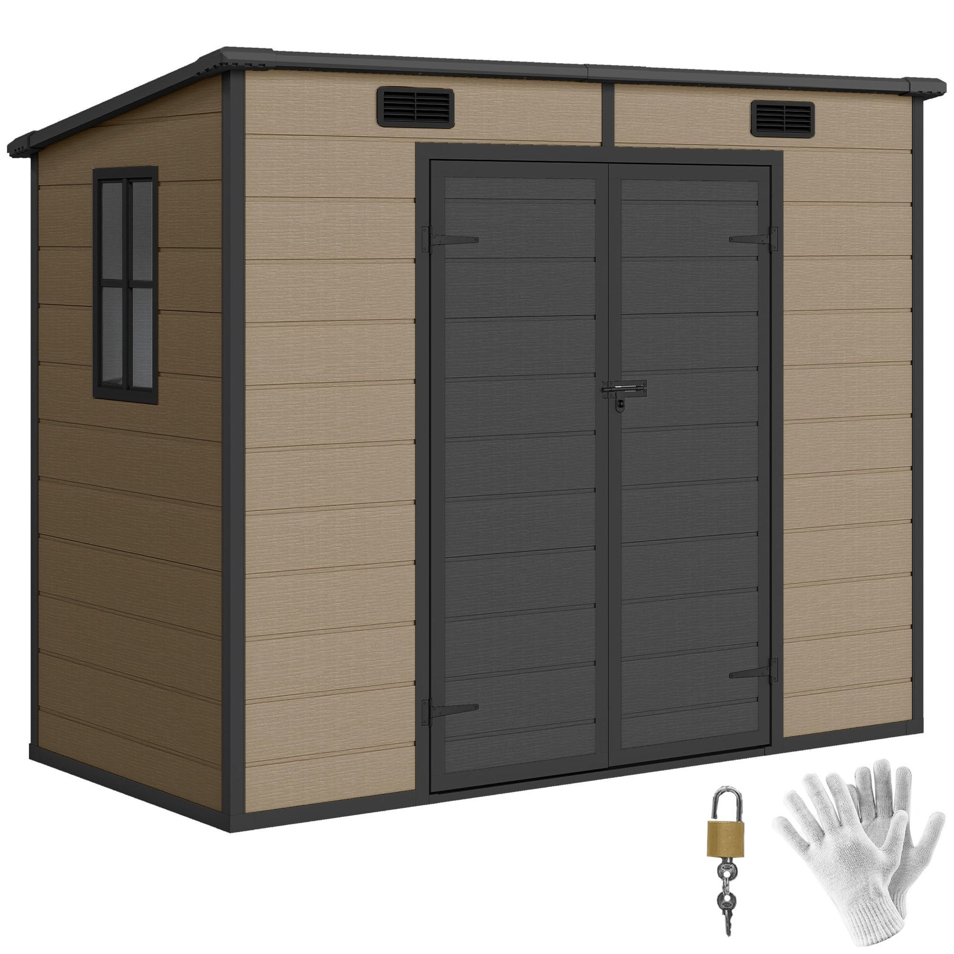 Outsunny 8 x 4 ft Plastic Outdoor Storage Shed with Floor, Light Brown