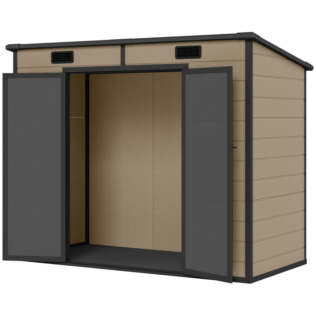 Outsunny 8 x 4 ft Plastic Outdoor Storage Shed with Floor, Light Brown