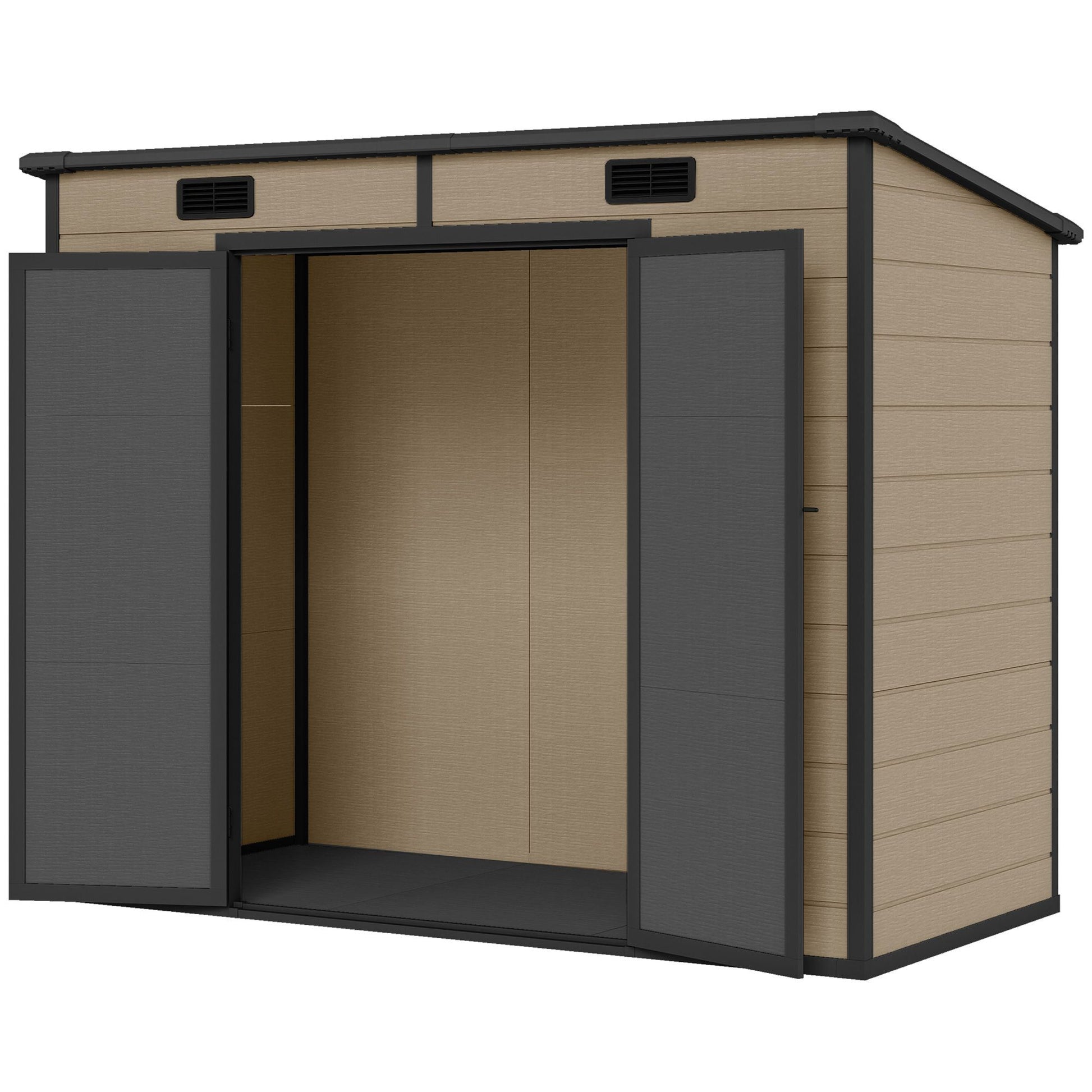 Outsunny 8 x 4 ft Plastic Outdoor Storage Shed with Floor, Light Brown