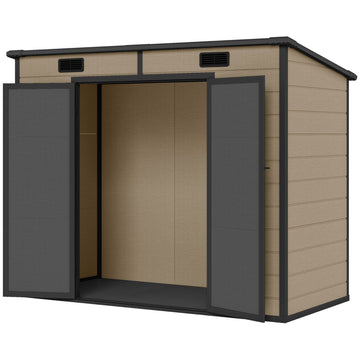 Outsunny 8 x 4 ft Plastic Outdoor Storage Shed with Floor, Light Brown