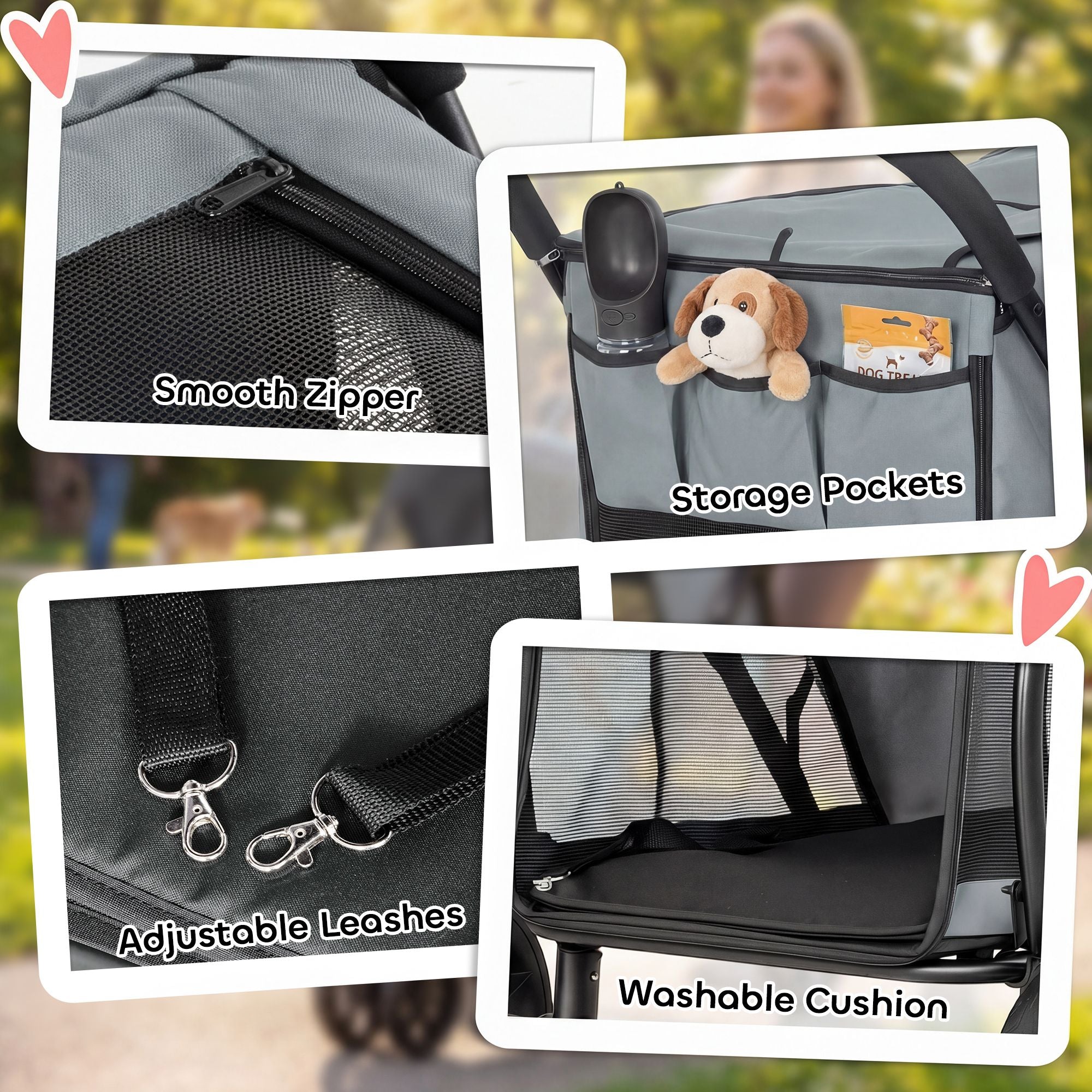 PawHut 3-Wheel Foldable Pet Stroller with Mesh Windows and Cushion, Gray - product view 9