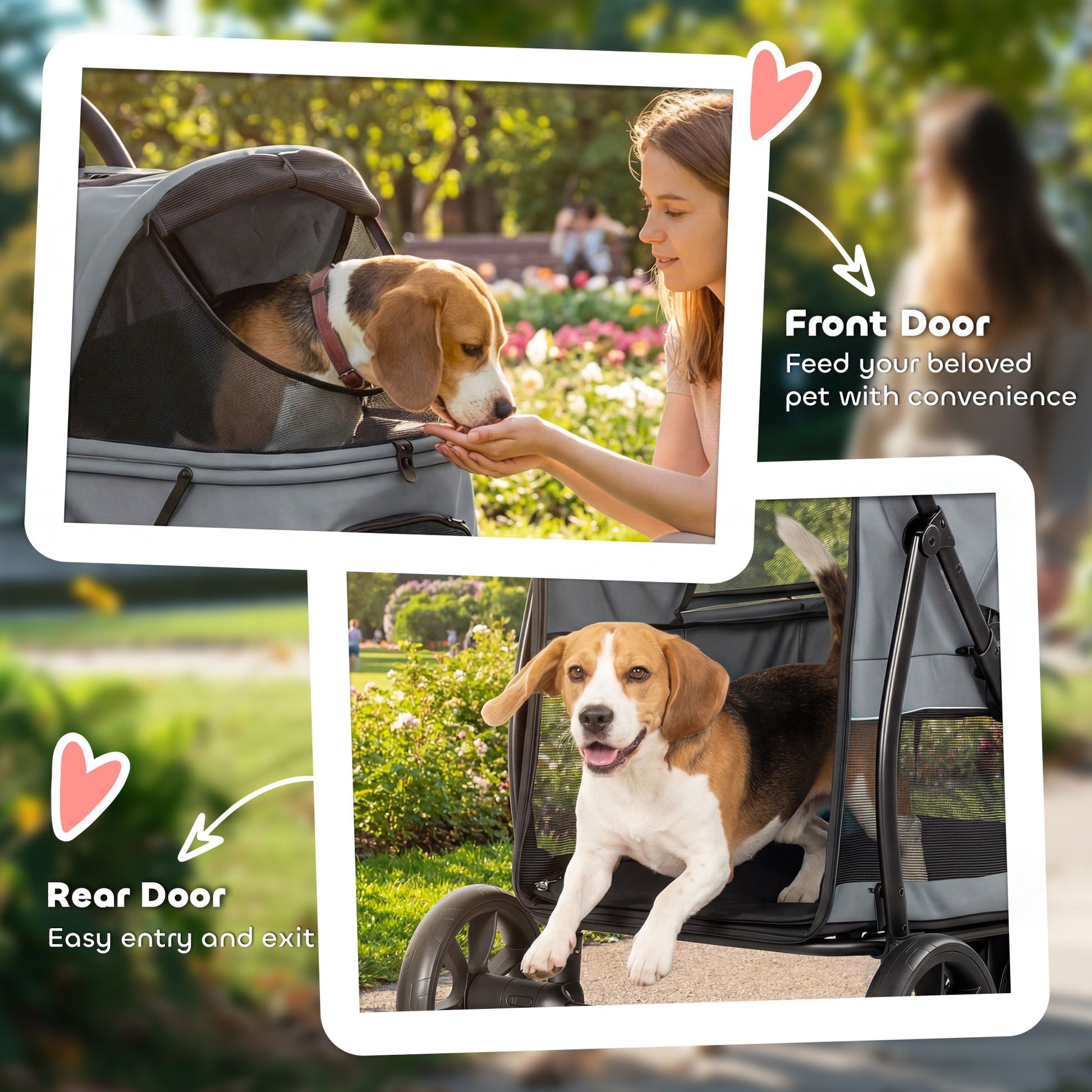 PawHut 3-Wheel Foldable Pet Stroller with Mesh Windows and Cushion, Gray - product view 7