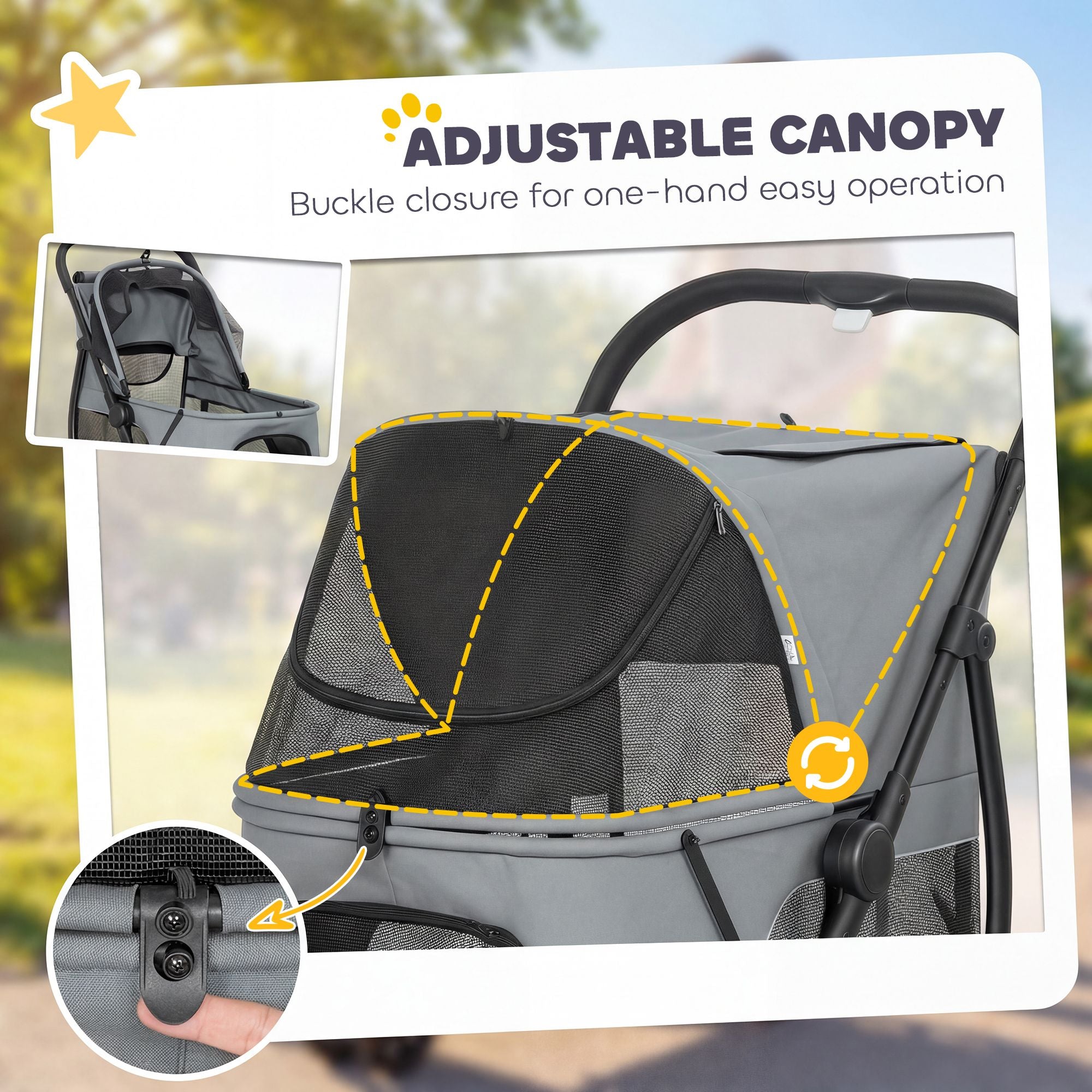 PawHut 3-Wheel Foldable Pet Stroller with Mesh Windows and Cushion, Gray - product view 6