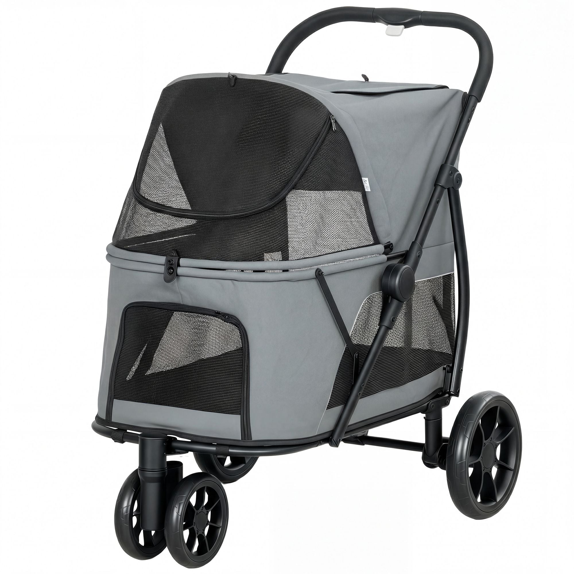 PawHut 3-Wheel Foldable Pet Stroller with Mesh Windows and Cushion, Gray