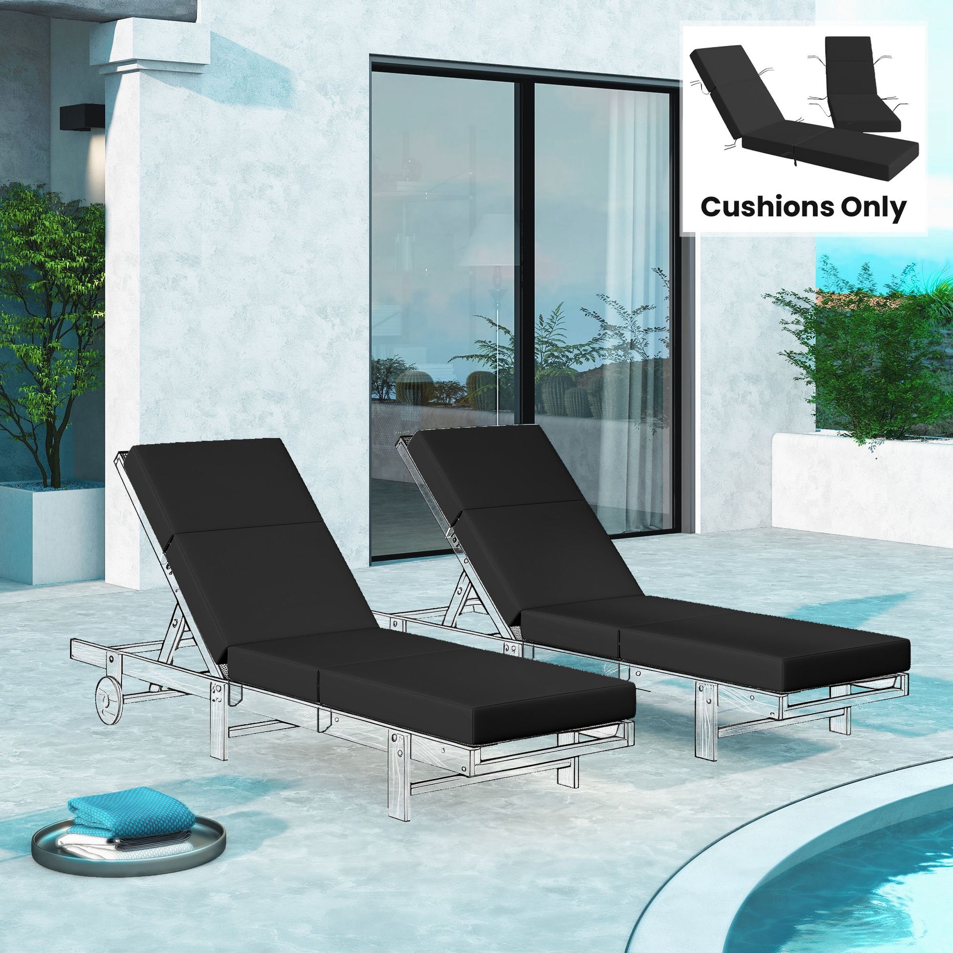 Outsunny 2-Piece Chaise Lounge Cushion Set, Gray