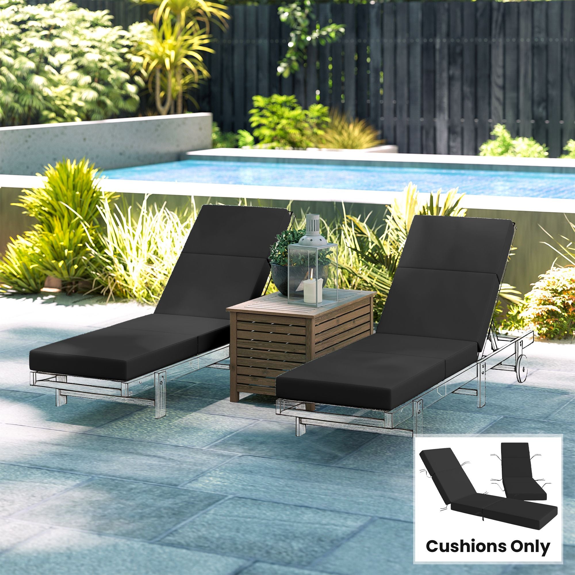 Outsunny 2-Piece Chaise Lounge Cushion Set, Gray