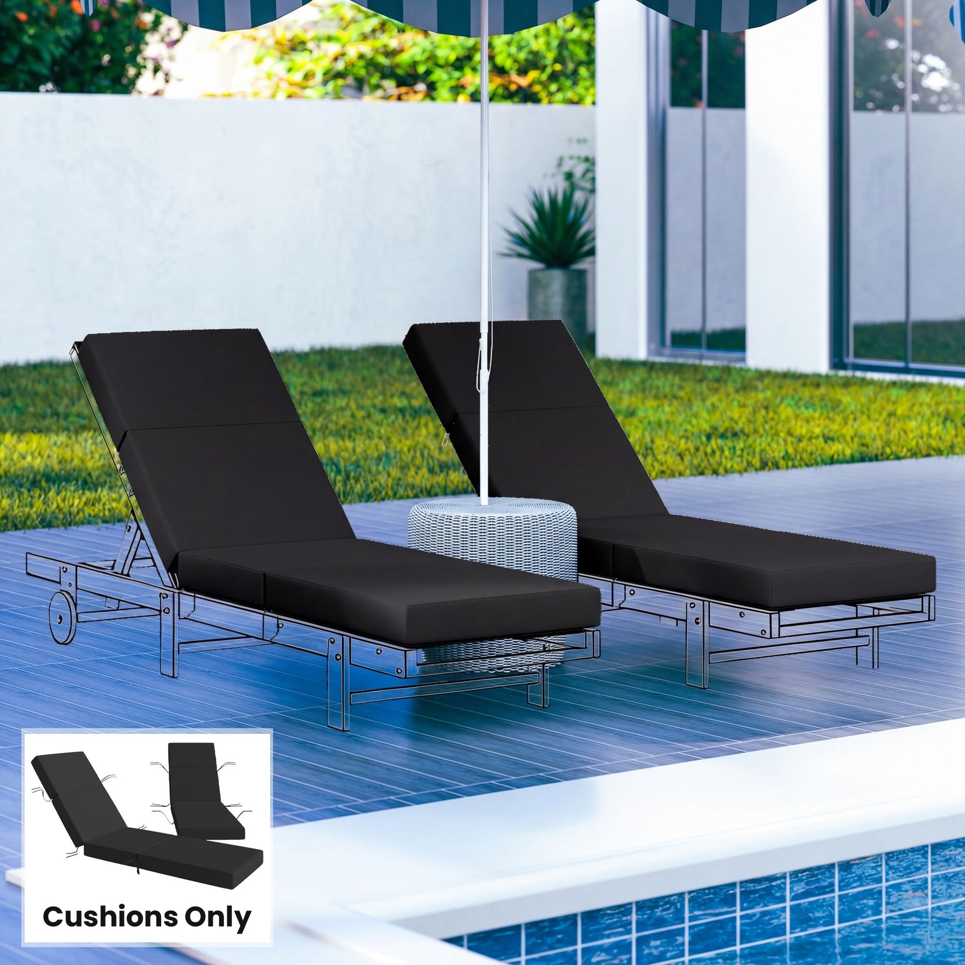 Outsunny 2-Piece Chaise Lounge Cushion Set, Gray