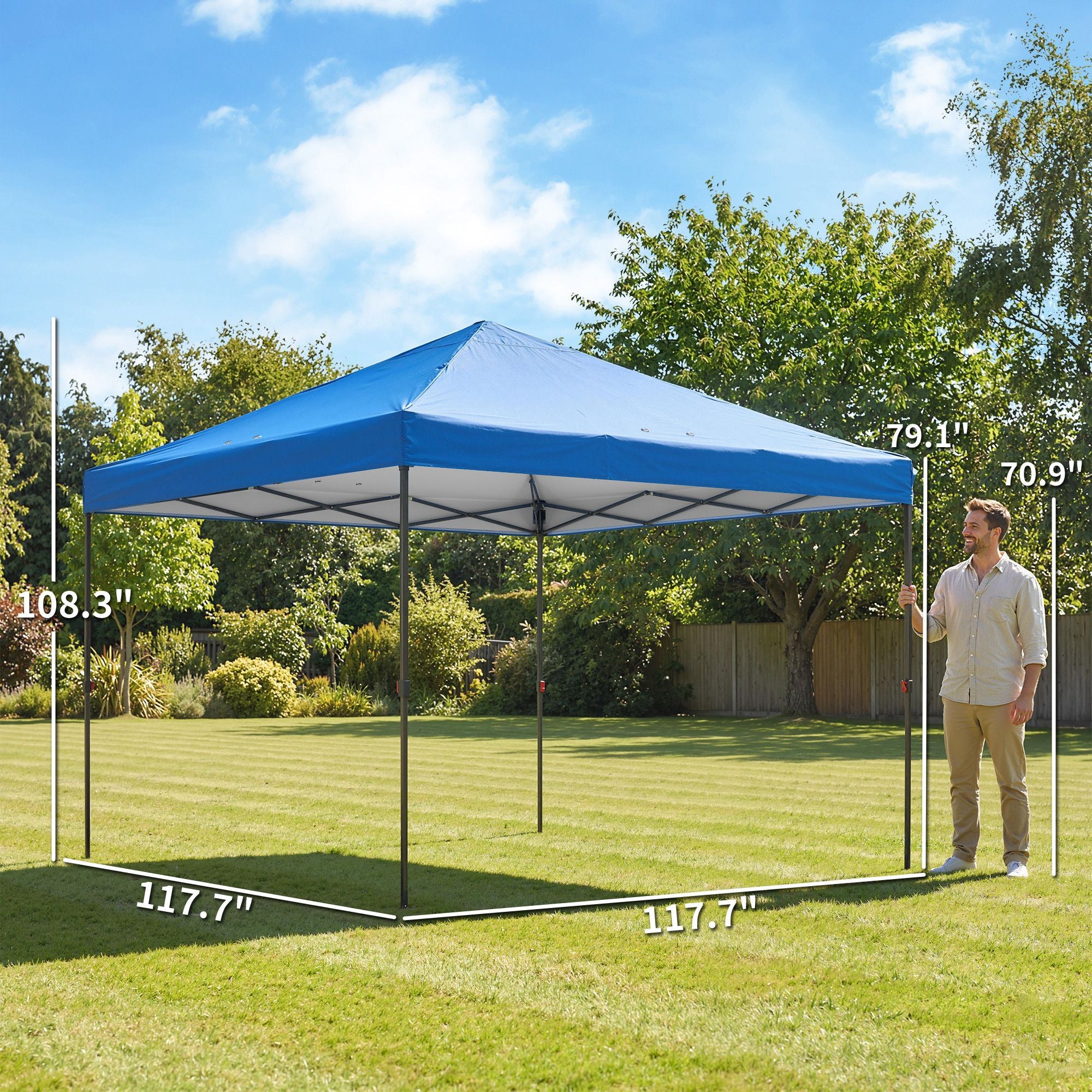 Outsunny 10 x 10 ft One-Push Pop-Up Canopy Tent, Dark Blue