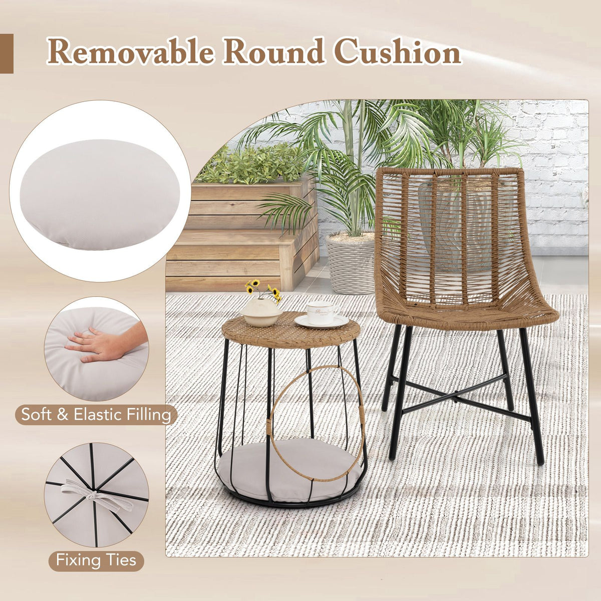 3 Piece Outdoor Furniture Set with Pet Housefor Patio Yard