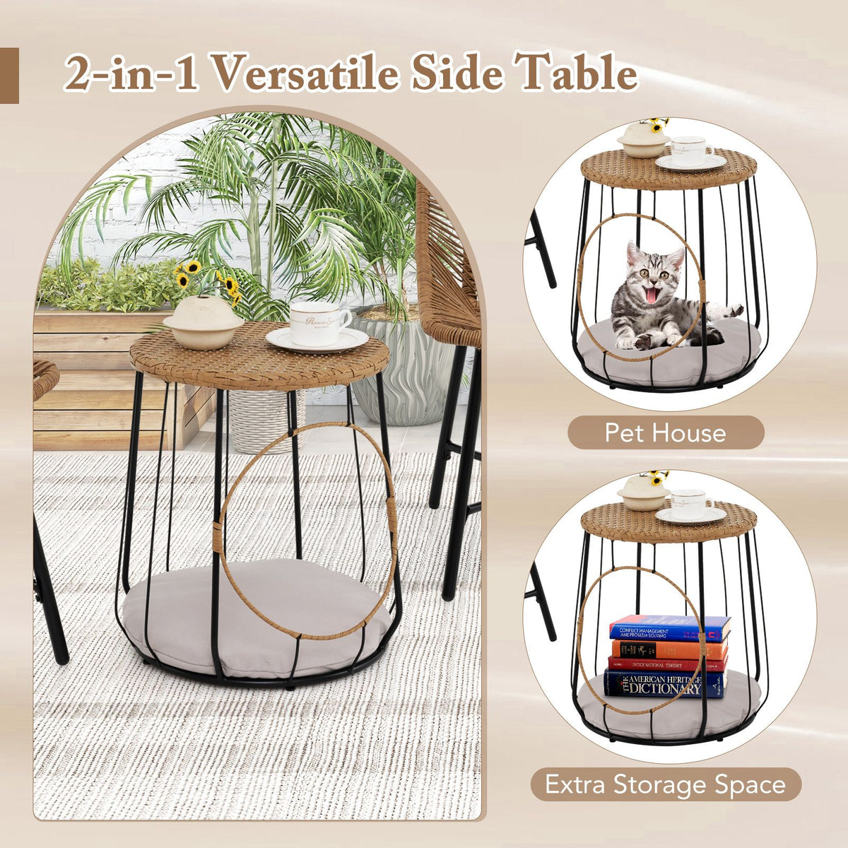 3 Piece Outdoor Furniture Set with Pet Housefor Patio Yard