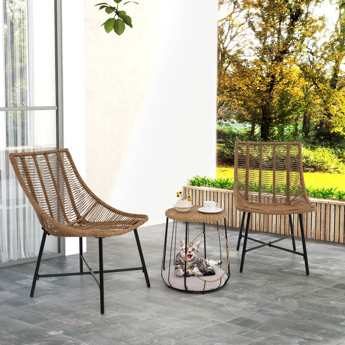 3 Piece Outdoor Furniture Set with Pet Housefor Patio Yard