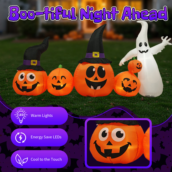 8FT Long Halloween Inflatables Pumpkins Ghost Outdoor Decorations, Blow Up Yard Decoration with Built-in LEDs Lighted for Lawn Garden Outside Indoor - product view 7