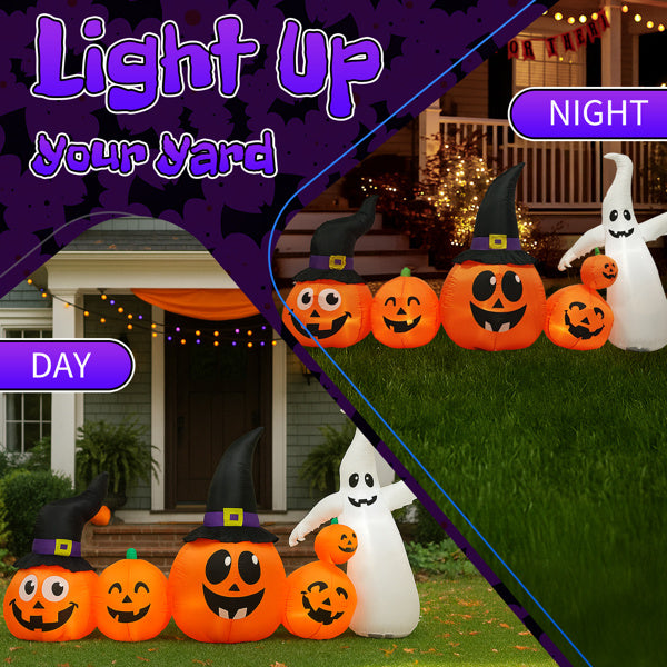 8FT Long Halloween Inflatables Pumpkins Ghost Outdoor Decorations, Blow Up Yard Decoration with Built-in LEDs Lighted for Lawn Garden Outside Indoor - product view 9