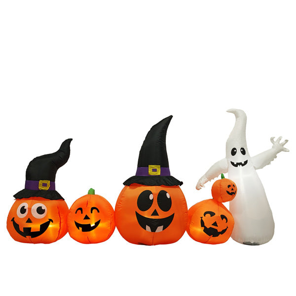 8FT Long Halloween Inflatables Pumpkins Ghost Outdoor Decorations, Blow Up Yard Decoration with Built-in LEDs Lighted for Lawn Garden Outside Indoor