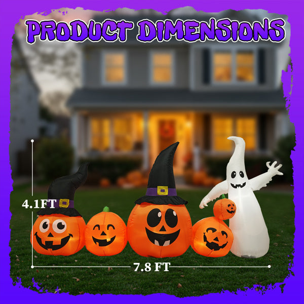 8FT Long Halloween Inflatables Pumpkins Ghost Outdoor Decorations, Blow Up Yard Decoration with Built-in LEDs Lighted for Lawn Garden Outside Indoor - product view 5