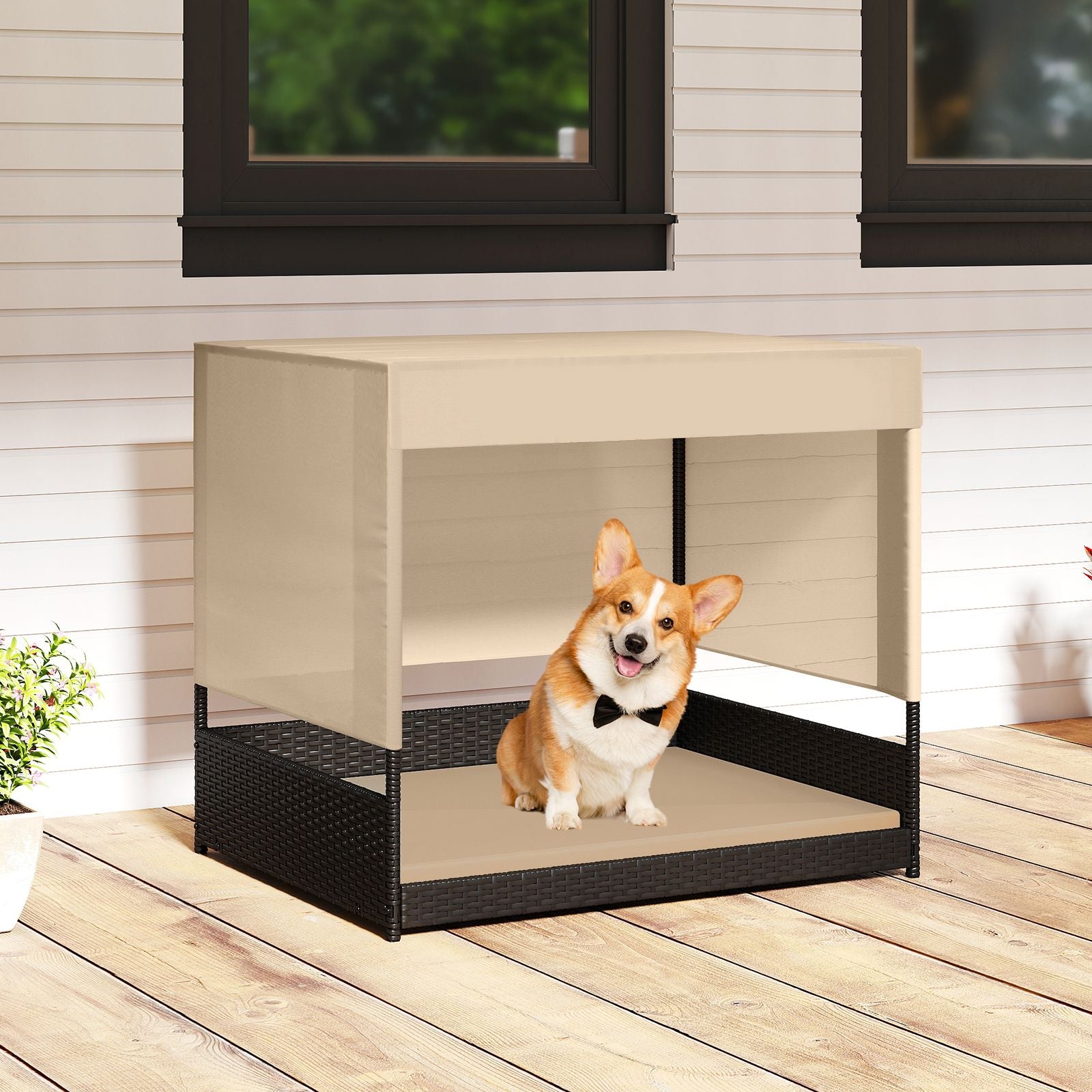 Elevated Wicker Dog House for Small to Medium Breeds