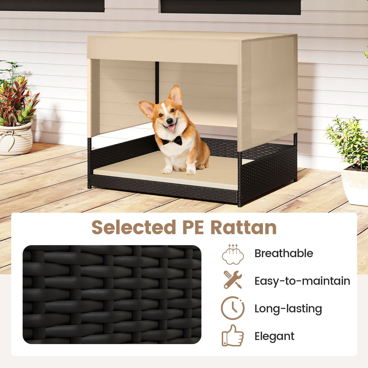 Elevated Wicker Dog House for Small to Medium Breeds