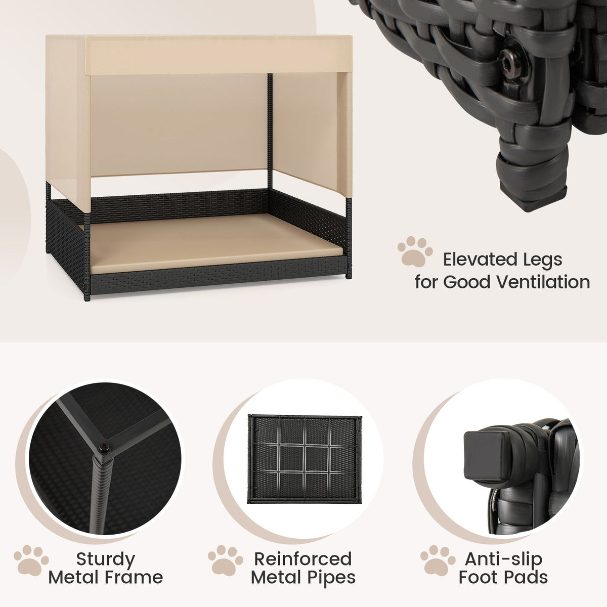 Elevated Wicker Dog House for Small to Medium Breeds