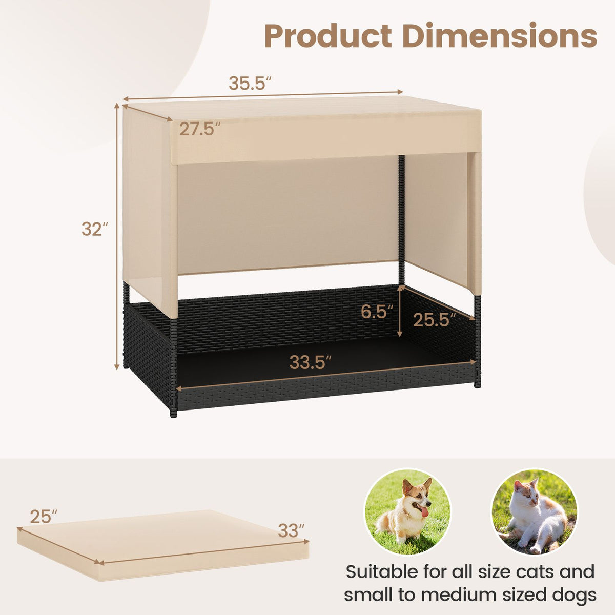 Elevated Wicker Dog House for Small to Medium Breeds
