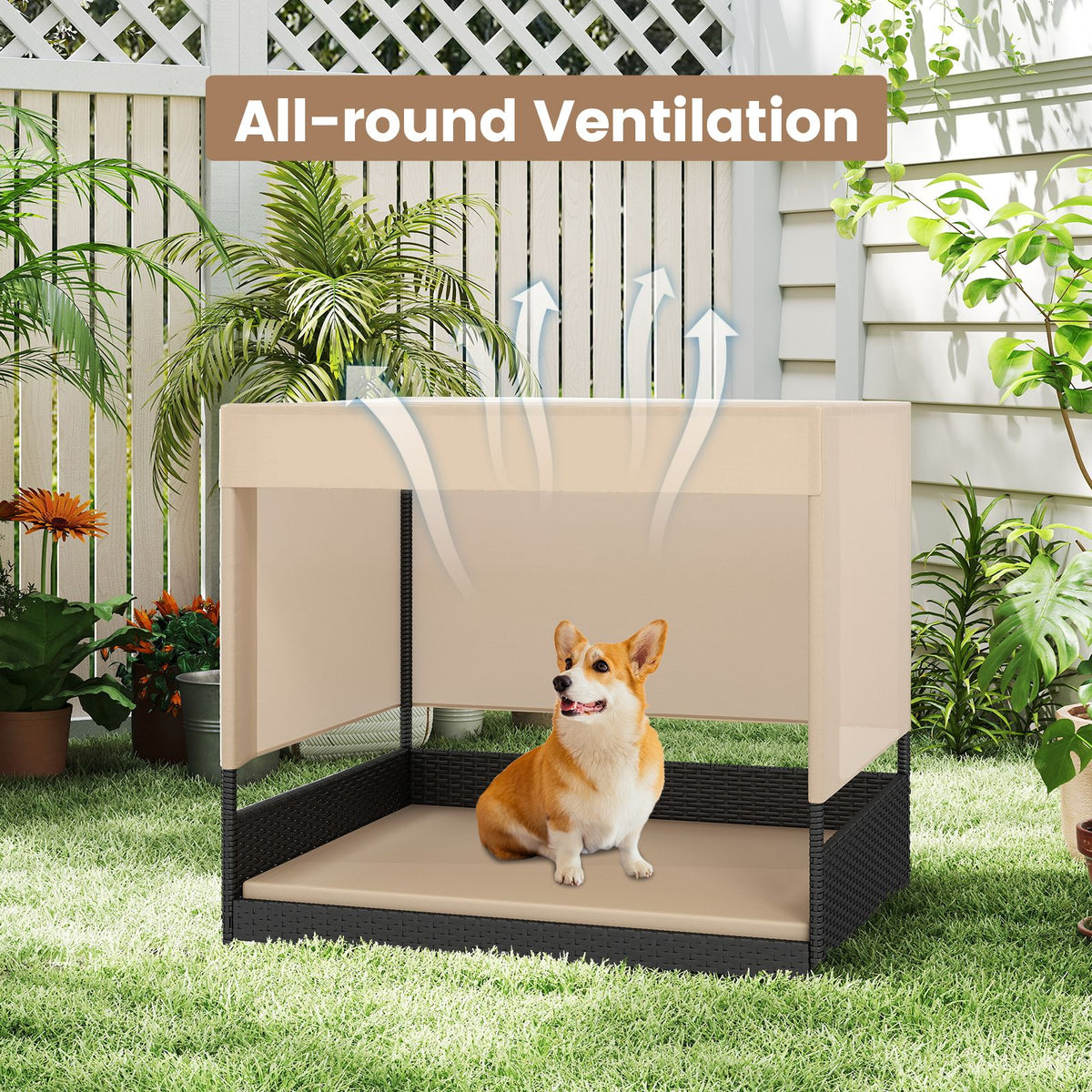 Elevated Wicker Dog House for Small to Medium Breeds