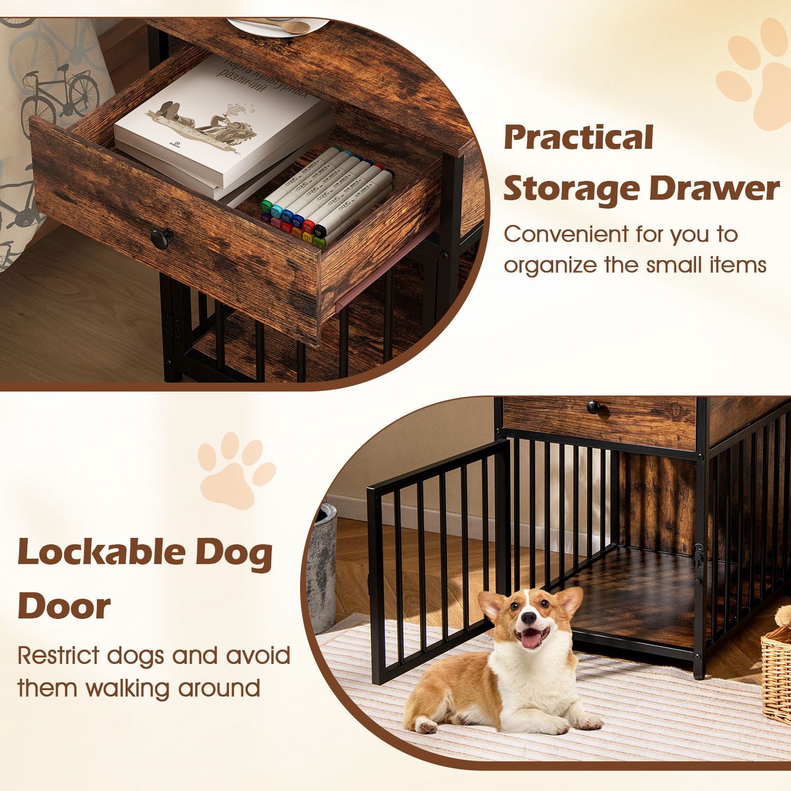 Dog Crate Furniture for Small Dogs Wooden Puppy Kennel with Charging Station