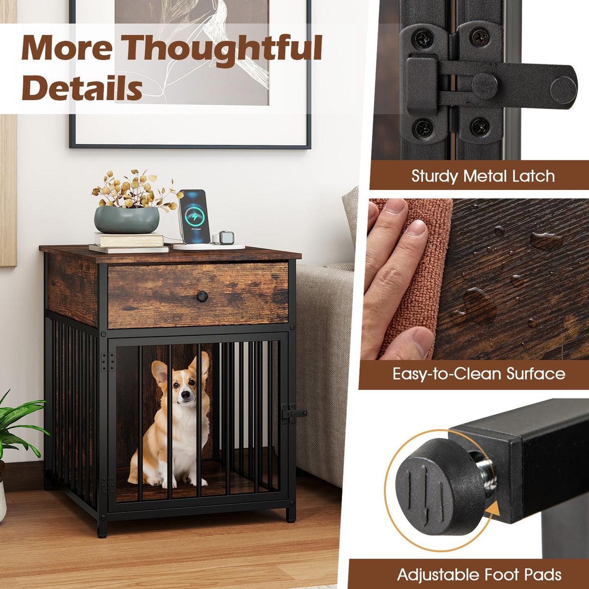 Dog Crate Furniture for Small Dogs Wooden Puppy Kennel with Charging Station