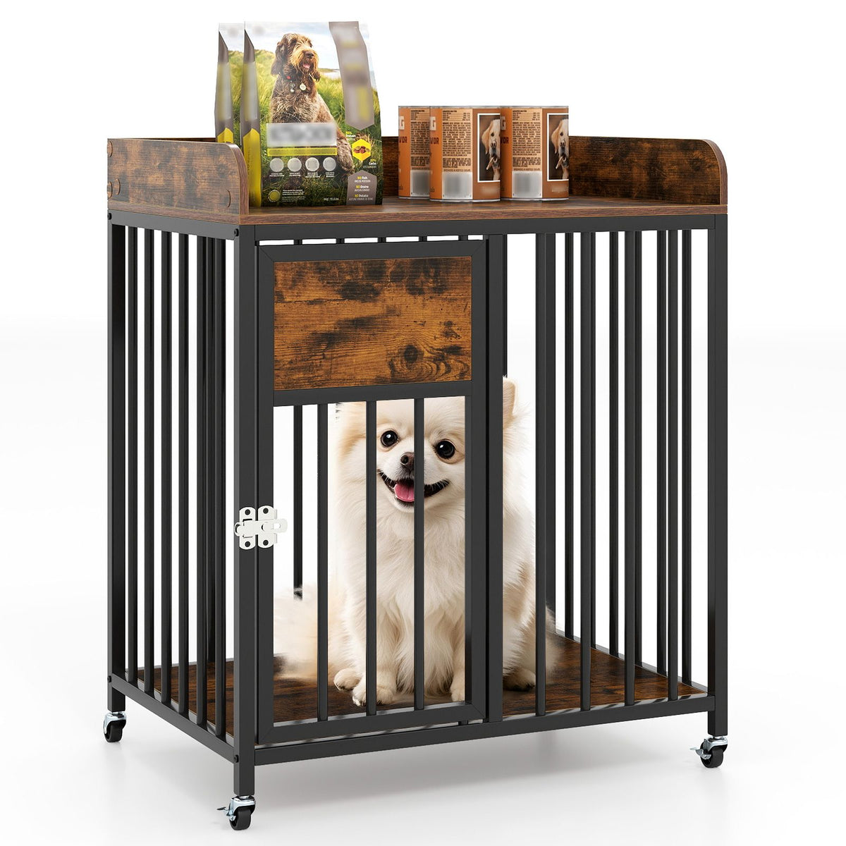 27.5 Inch Dog Crate Furniture with Wheels for Small Dogs and Puppies