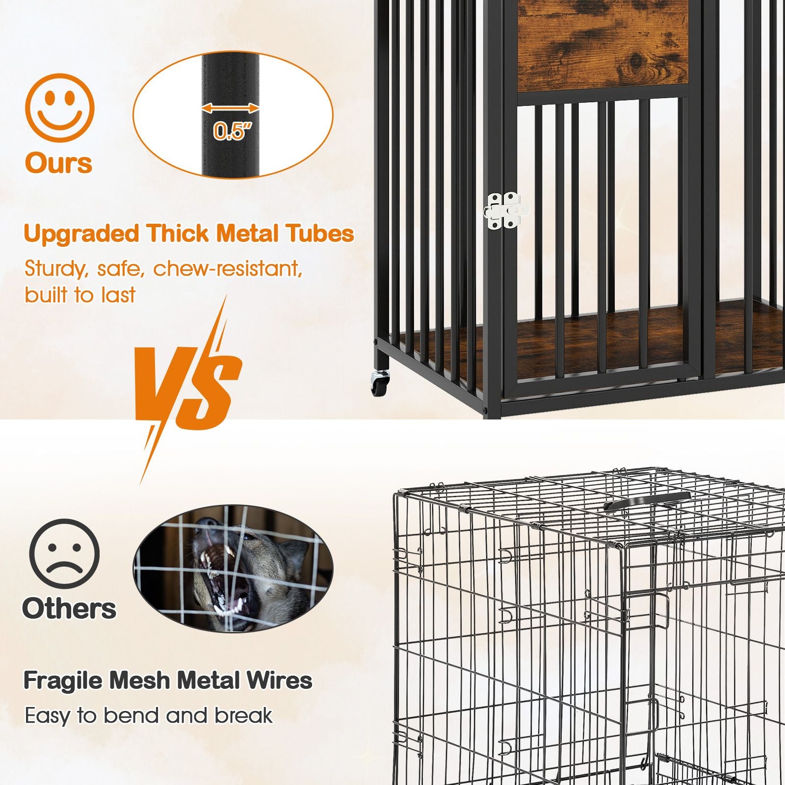 27.5 Inch Dog Crate Furniture with Wheels for Small Dogs and Puppies