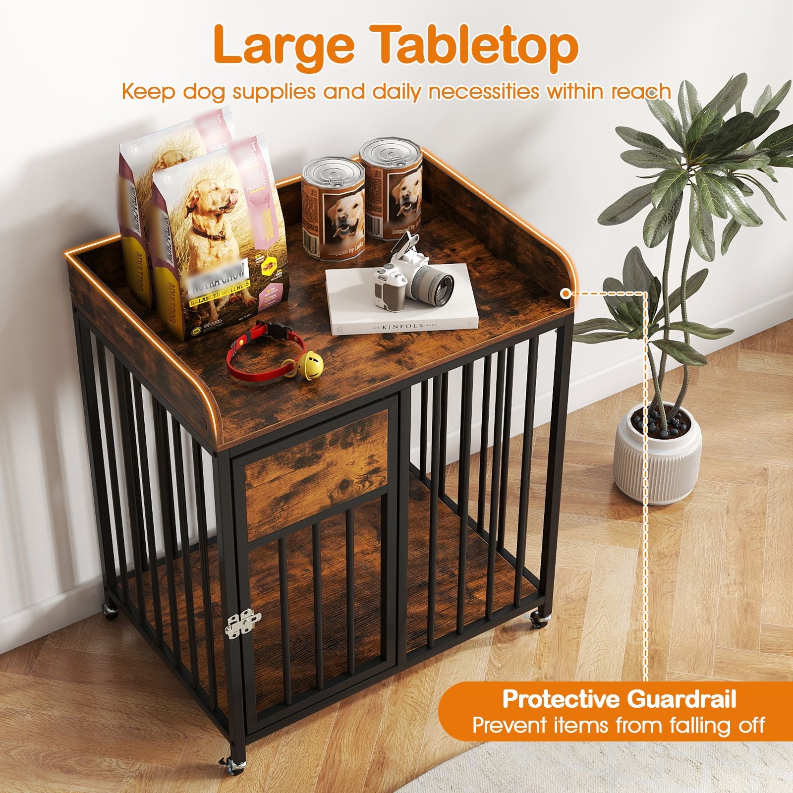 27.5 Inch Dog Crate Furniture with Wheels for Small Dogs and Puppies