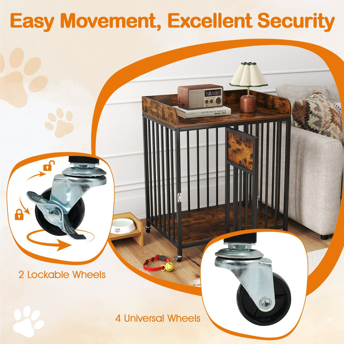 27.5 Inch Dog Crate Furniture with Wheels for Small Dogs and Puppies