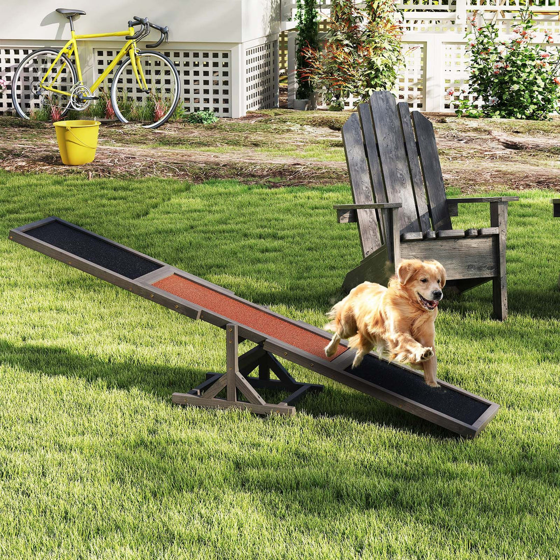 Wooden Dog Agility Seesaw Dog Outdoor Run Game Toy for Obstacle Courses - Gray