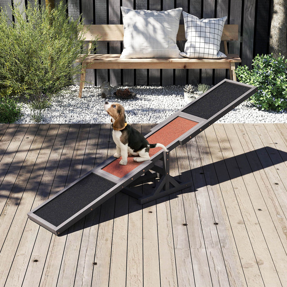 Wooden Dog Agility Seesaw Dog Outdoor Run Game Toy for Obstacle Courses - Gray