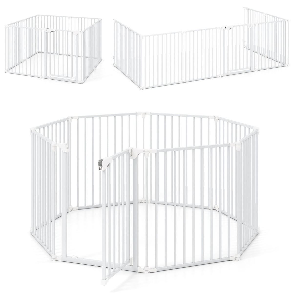 8-Panel Extra Wide Baby Gate Adjustable Pet Safety Fence with Auto-close Door