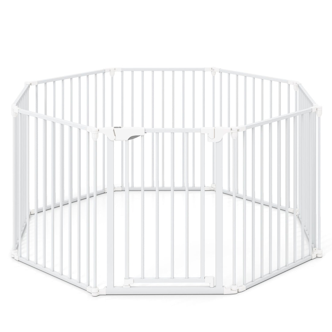 8-Panel Extra Wide Baby Gate Adjustable Pet Safety Fence with Auto-close Door - White