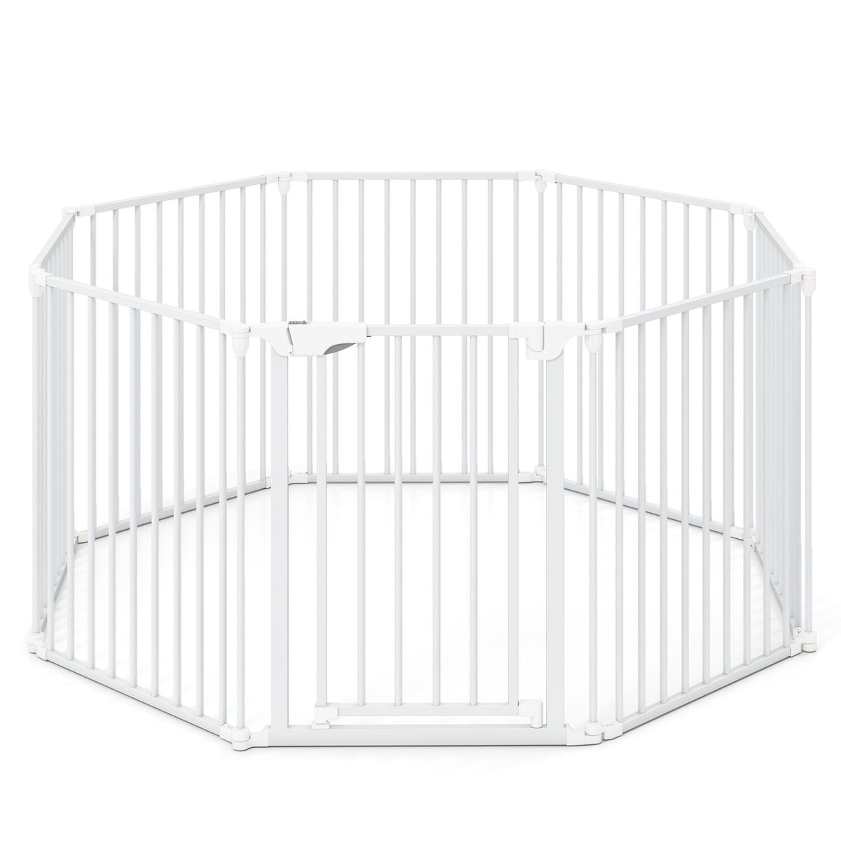 8-Panel Extra Wide Baby Gate Adjustable Pet Safety Fence with Auto-close Door - White
