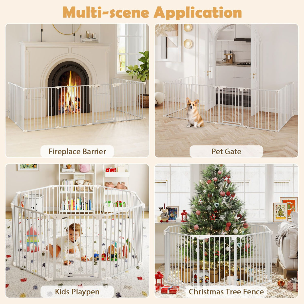 8-Panel Extra Wide Baby Gate Adjustable Pet Safety Fence with Auto-close Door